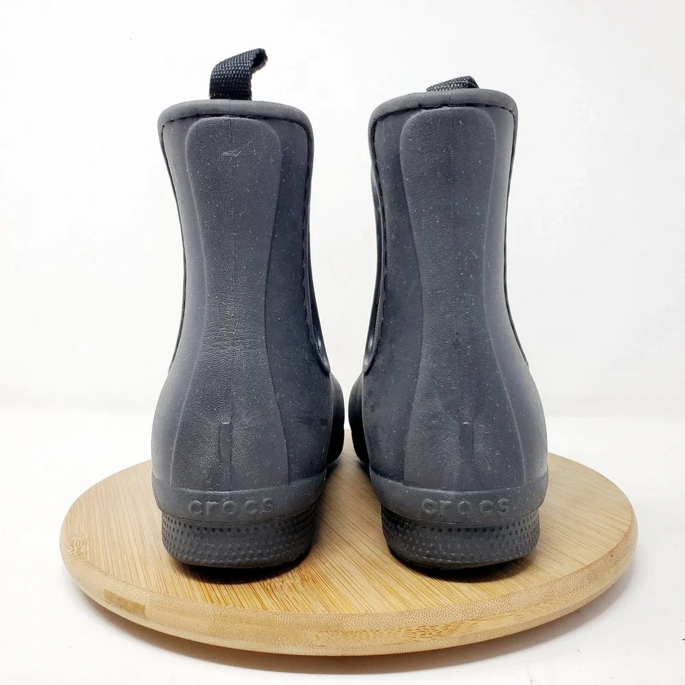 Crocs Freesail Chelsea‎ Boots Womens 5 Rain Black Rubber Pull On Ankle Shoes